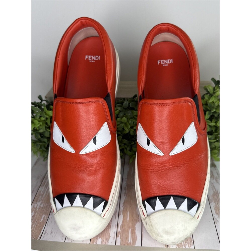Fendi Red Monster Bug Eye Leather Slip On Sneakers Women's 10 / EU 40 Luxury - Picture 3 of 8